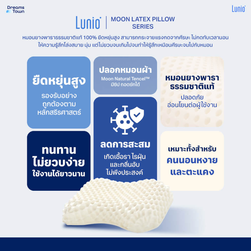 หมอนยางพาราแท้  LUNIO MOON LATEX LUNAR ERGO PILLOW_5